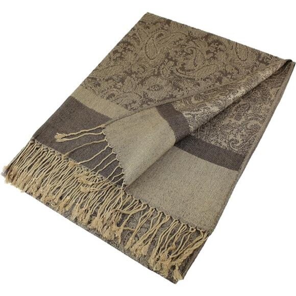 Paisley Jacquard Pashmina Shawl Wrap Scarf Brown - Picture 5 of 5